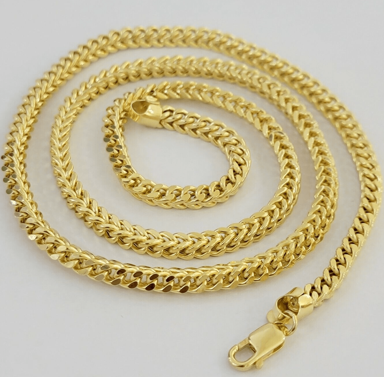 Real 14k Gold Necklace Franco Chain 4mm 22 Inch Diamond Cut Mens 14k Yellow Gold - GoldenlinQ